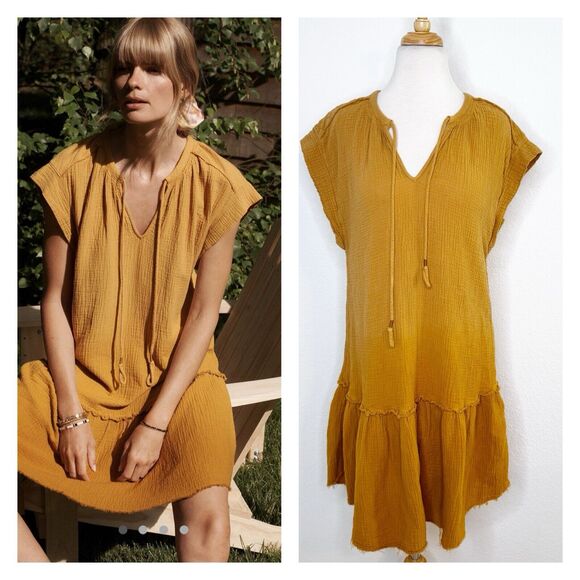 Anthropologie Dresses & Skirts - Anthropologie Womens Saturday Sunday Lydia Dress Size M Mustard Cotton Beach